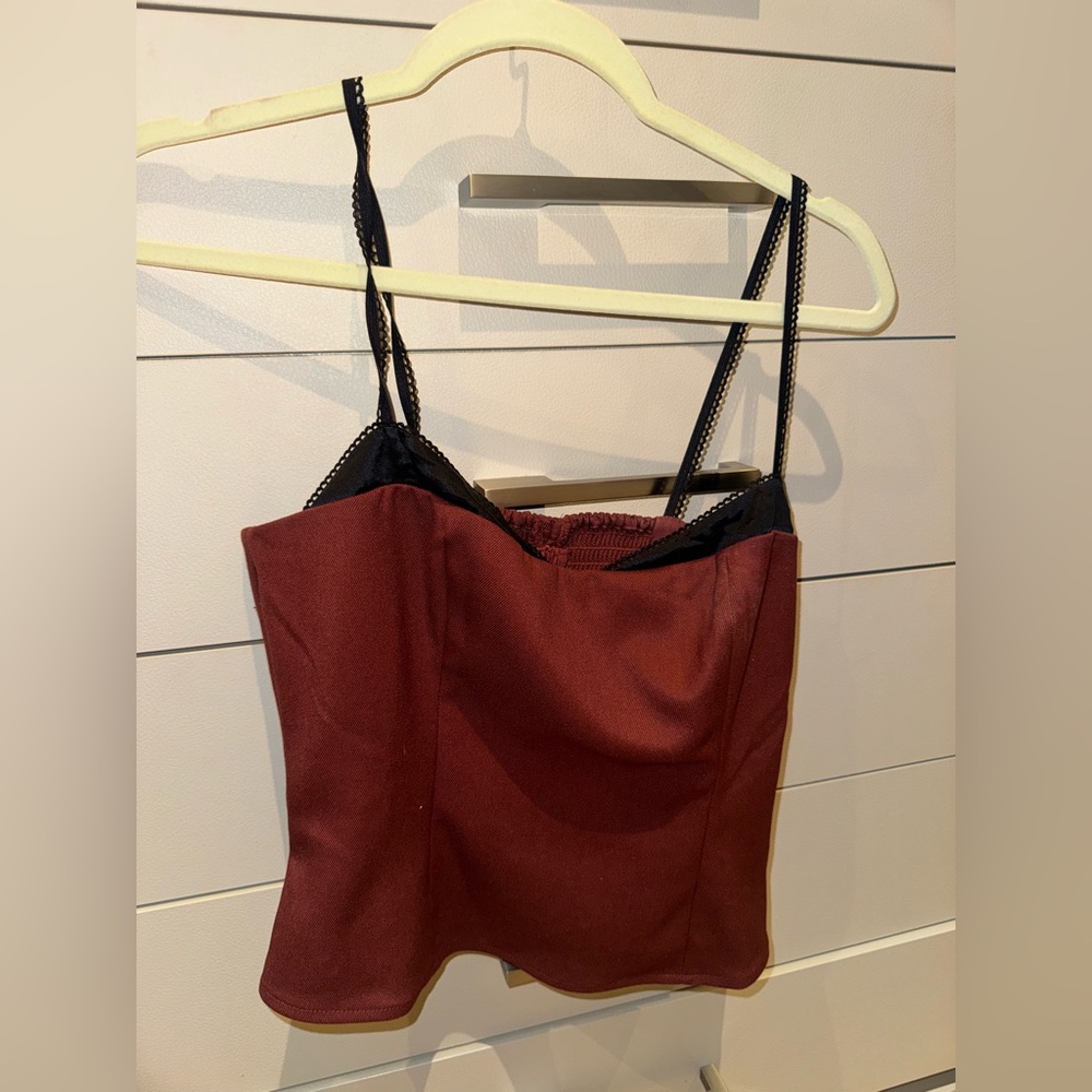 Reformation Burgundy and Black Melanie Top